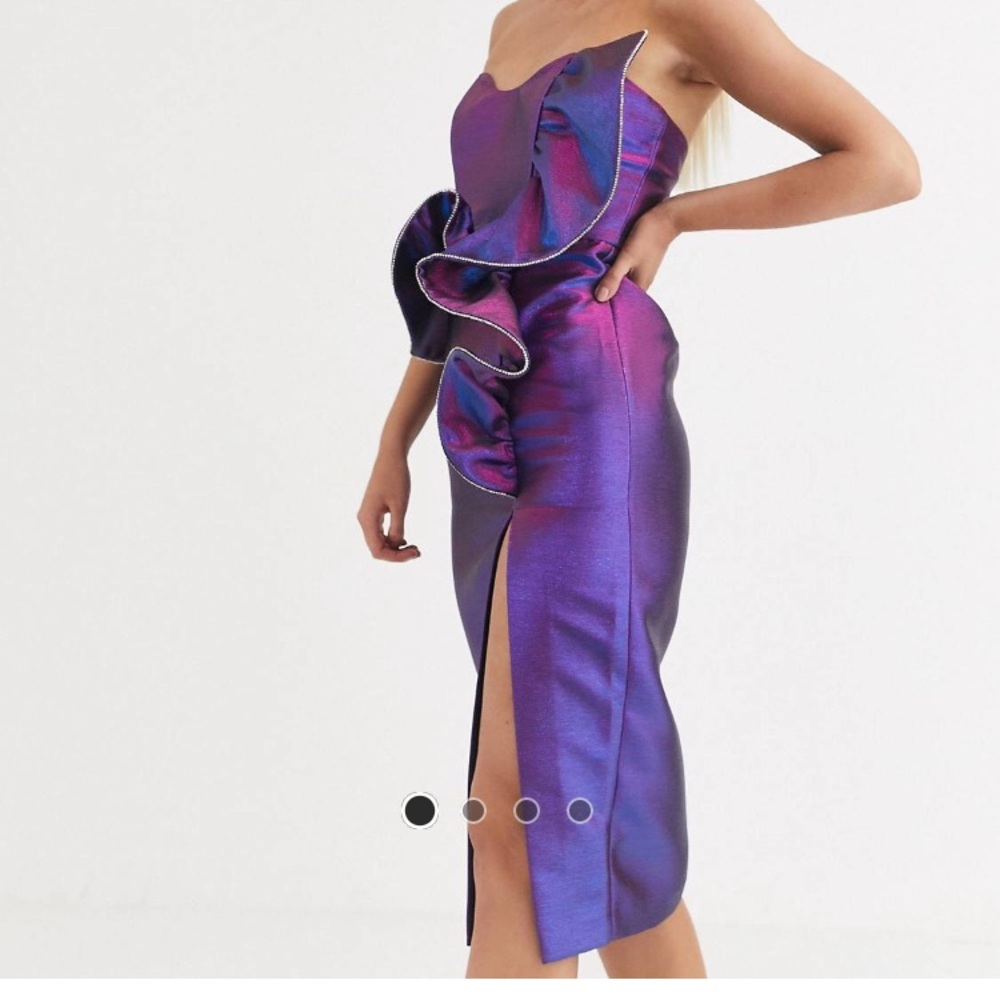 purple ruffle dress asos ASOS DESIGN Petite satin bias ruffle maxi dress in purple